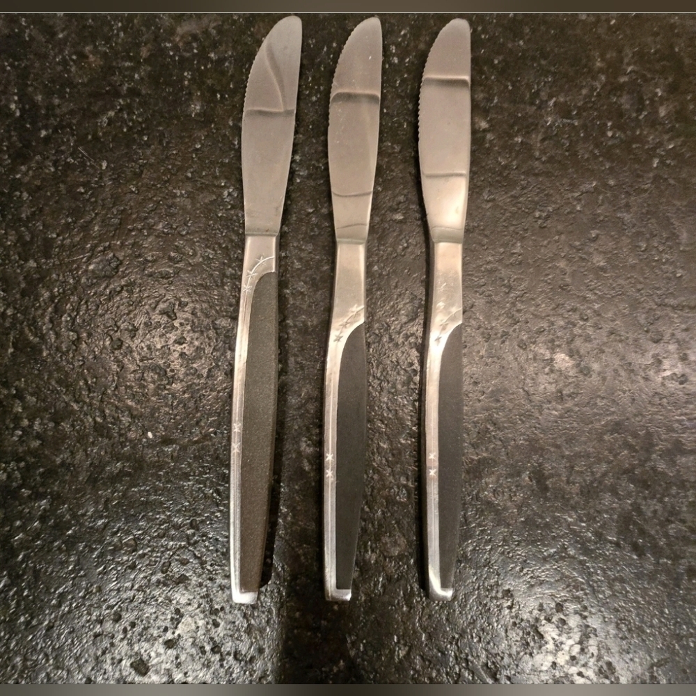Vintage Mar-crest Ebony Eleganve Atomic 3 Star Knives Set Of 3